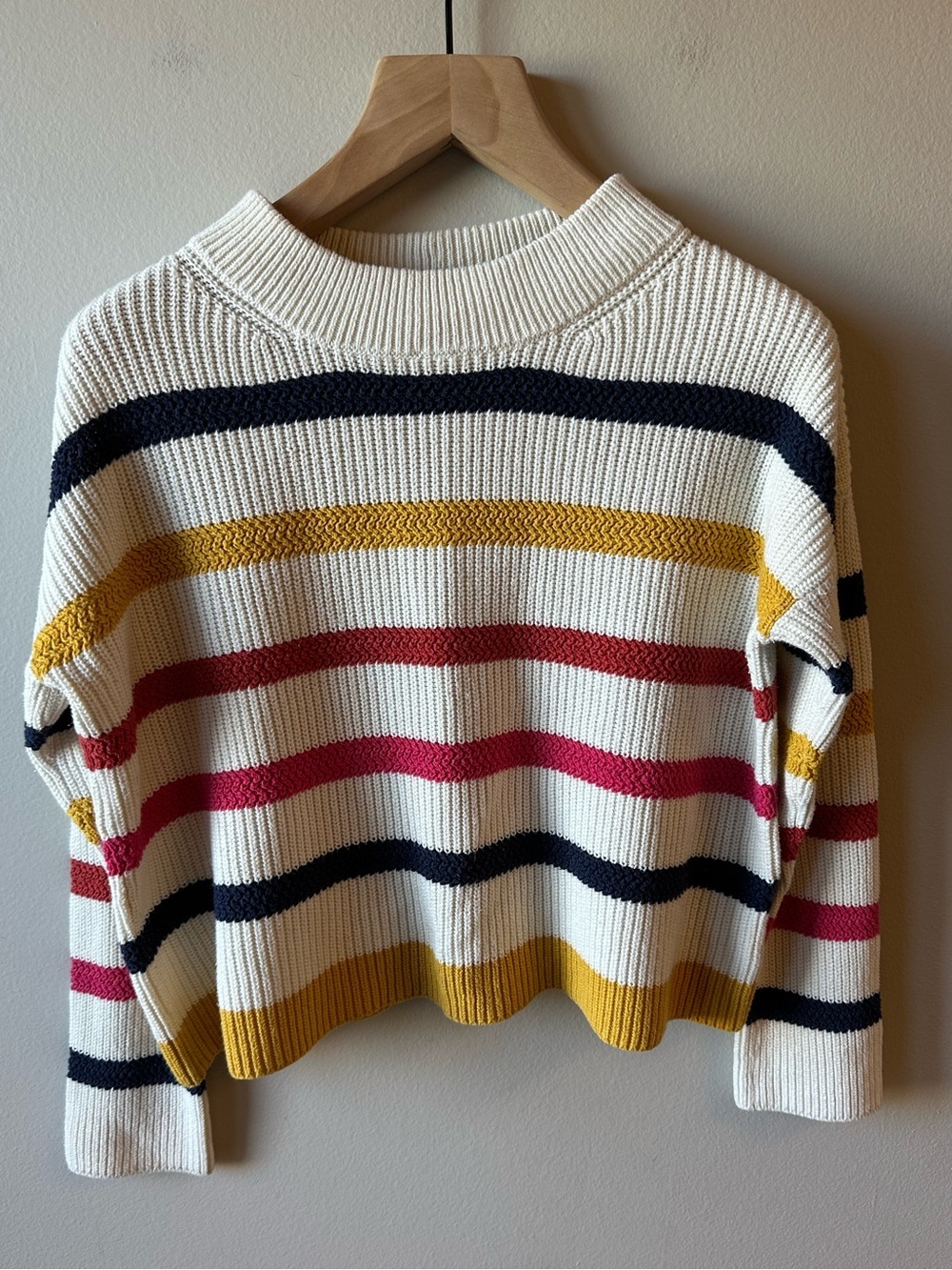 The Reeds Cream Striped Knit Sweater with Pink, Yellow & Navy Accents